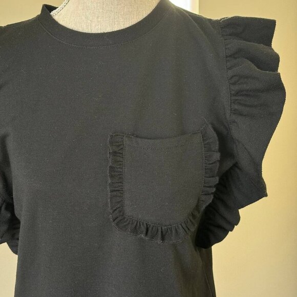 NWOT! DREW Black Oversized Top with Pocket Detail and Ruffles - Size XS - Picture 2 of 7